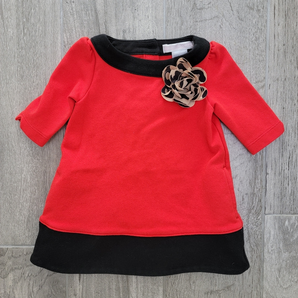 Janie & Jack Parisian Play Date Red Black Dress 3-6 Months